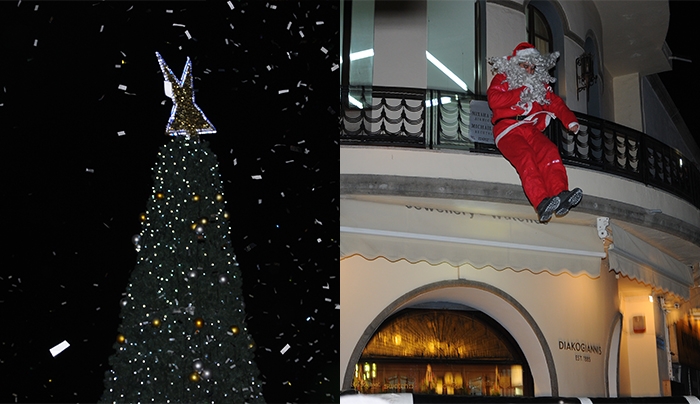 &quot;Μύρισαν&quot; Χριστούγεννα... Με πολύ κόσμο το άναμμα του δέντρου, &quot;έπεσε&quot; από μπαλκόνι ο Αη Βασίλης (βίντεο- φωτό)
