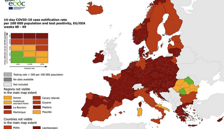 Χάρτες ECDC: Στο «βαθύ κόκκινο» όλη η Ελλάδα