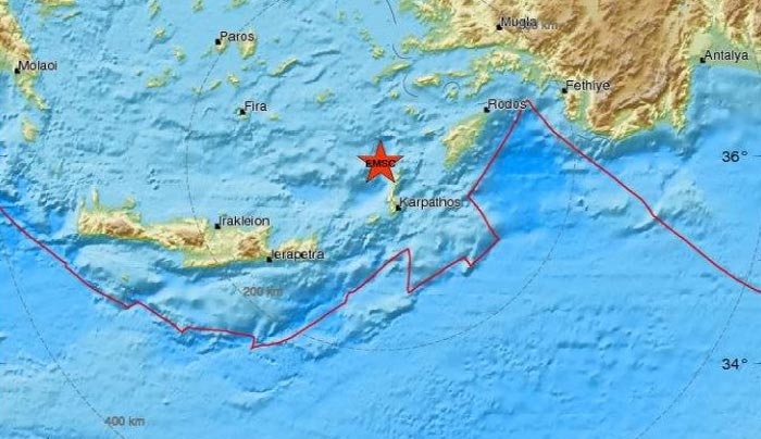 2 Σεισμοί 3,7 Ρίχτερ κοντά στην Κάρπαθο τα ξημερώματα
