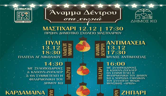 «Ιπποκράτεια 2025-26»: Πρόγραμμα Φωταγώγησης Χριστουγεννιάτικων Δέντρων στις κοινότητες..