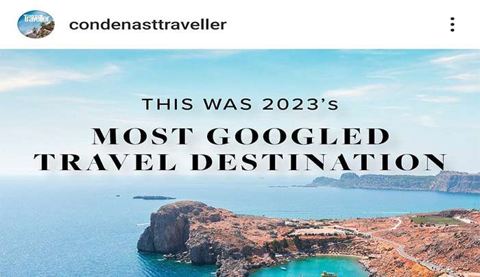 Η Ρόδος πρώτη στην παγκόσμια λίστα της Google &quot;The most Googled travel cities and islands of 2023&quot;
