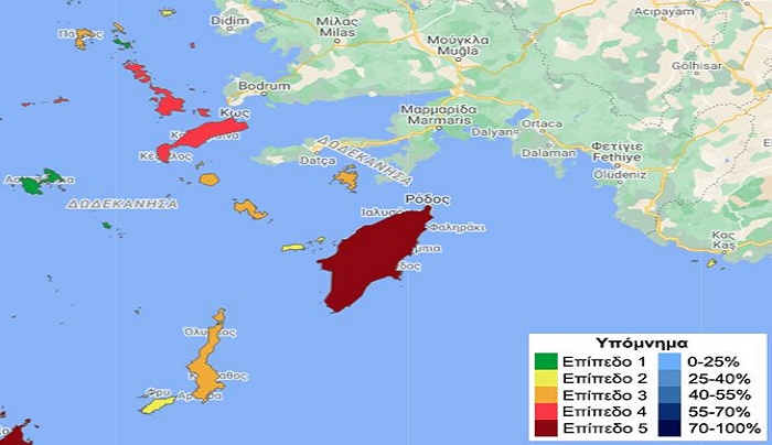 Στο ΒΑΘΥ ΚΟΚΚΙΝΟ η Ρόδος και στο ΚΟΚΚΙΝΟ Κάλυμνος Κως, Λέρος, στο νέο επικαιροποιημένο επιδημιολογικό χάρτη