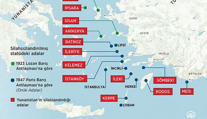 Anadolu – Νέος χάρτης με περισσότερα «στρατιωτικοποιημένα» ελληνικά νησιά