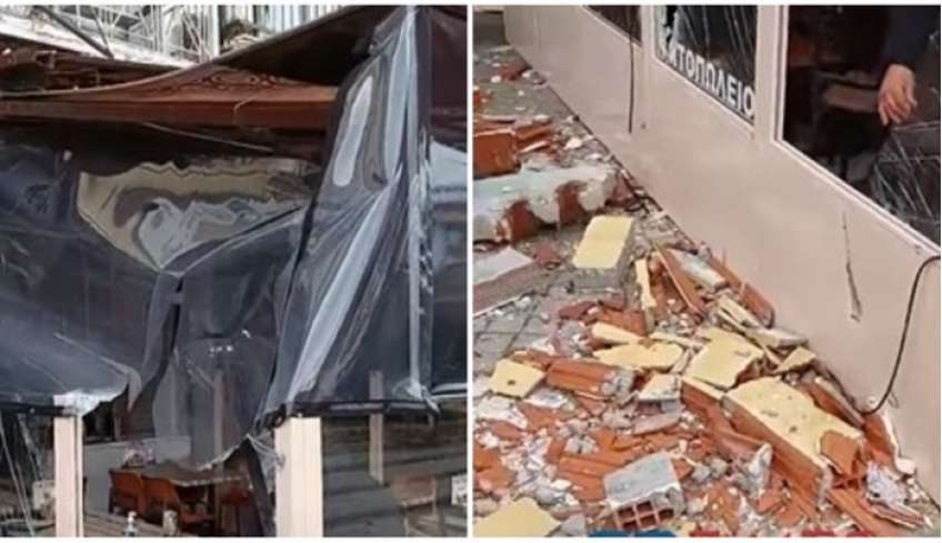 Παραλίγο τραγωδία στην Κομοτηνή: Τούβλα από ταράτσα έπεσαν σε καταστήματα εστίασης [βίντεο]