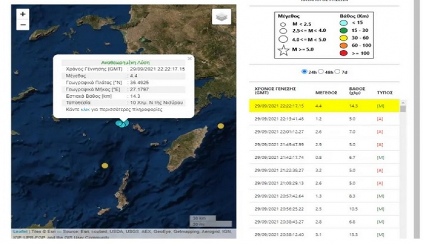 Σεισμός 4,4 Ρίχτερ ταρακούνησε τη Νίσυρο και τα γύρω νησιά