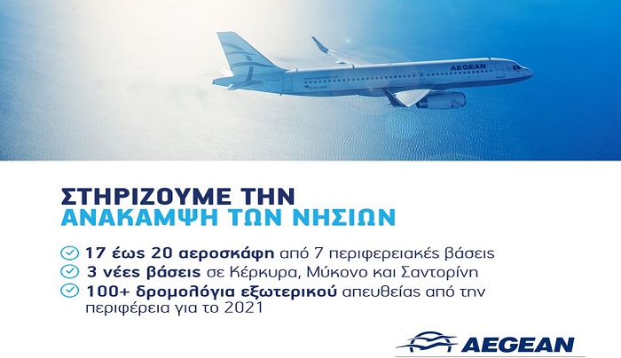 Με 17 έως 20 αεροσκάφη από 7 περιφερειακές βάσεις η AEGEAN στηρίζει την ανάκαμψη των νησιών