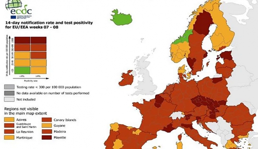 Χάρτης ECDC: Στο “κόκκινο” η μισή Ελλάδα – Τι δείχνουν τα στοιχεία για τεστ, κρούσματα, θετικότητα