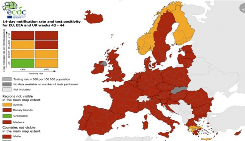 Κορωνοϊός στην Ευρώπη: «Κοκκινίζει» σταδιακά και η Ελλάδα -Χάρτης