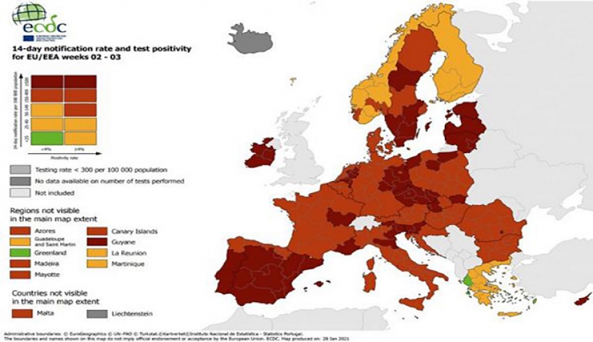 Σήμα κινδύνου από το ECDC: Χειροτερεύει η κατάσταση σε πολλά κράτη – Μόνο η Ελλάδα με πράσινες περιοχές