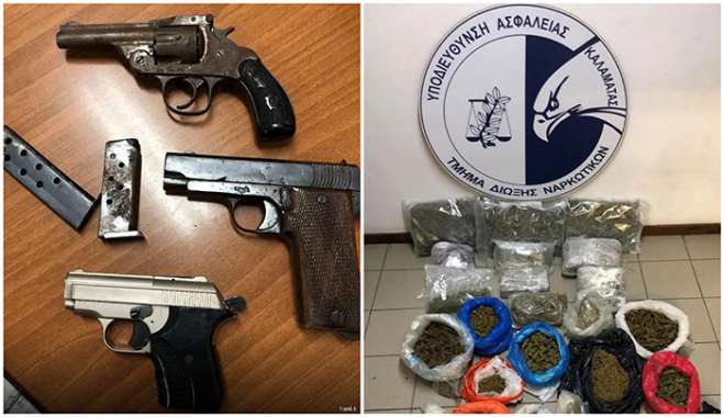 Πάνω από -14- κιλά κάνναβης, -40.000- ευρώ  και 3 πυροβόλα όπλα κατασχέθηκαν από το Τμήμα Δίωξης Ναρκωτικών Καλαμάτας